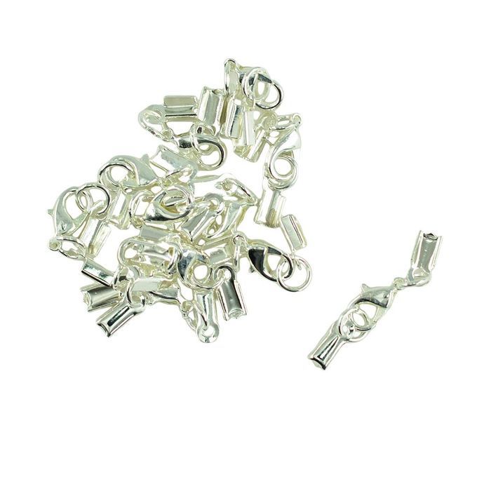 12x Lobster Clasp Fold Cord End  Caps Bail Tip Silver White
