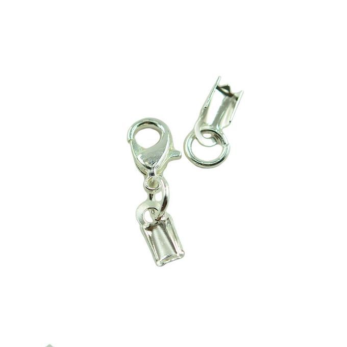12x Lobster Clasp Fold Cord End  Caps Bail Tip Silver White
