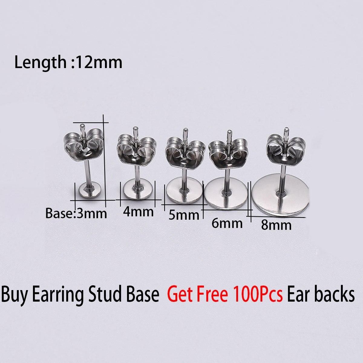 100pcs/lot Gold Stainless Steel Blank Post Earring Studs Base Pins With Earring Plug Findings Ear Back For DIY Jewelry Making