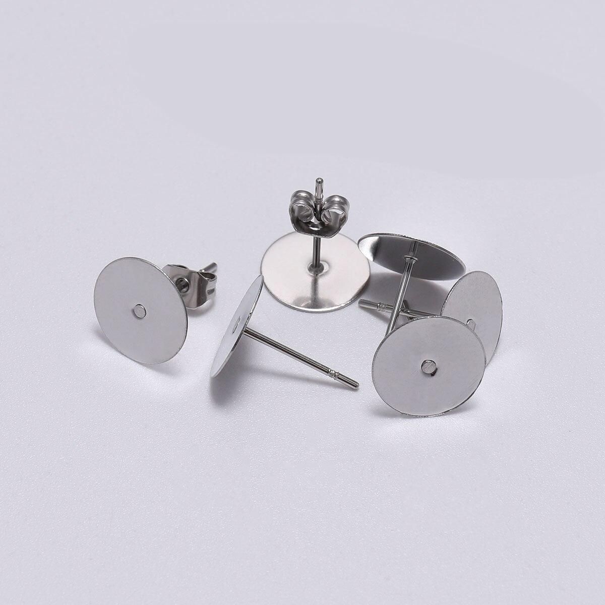 100pcs/lot Gold Stainless Steel Blank Post Earring Studs Base Pins With Earring Plug Findings Ear Back For DIY Jewelry Making