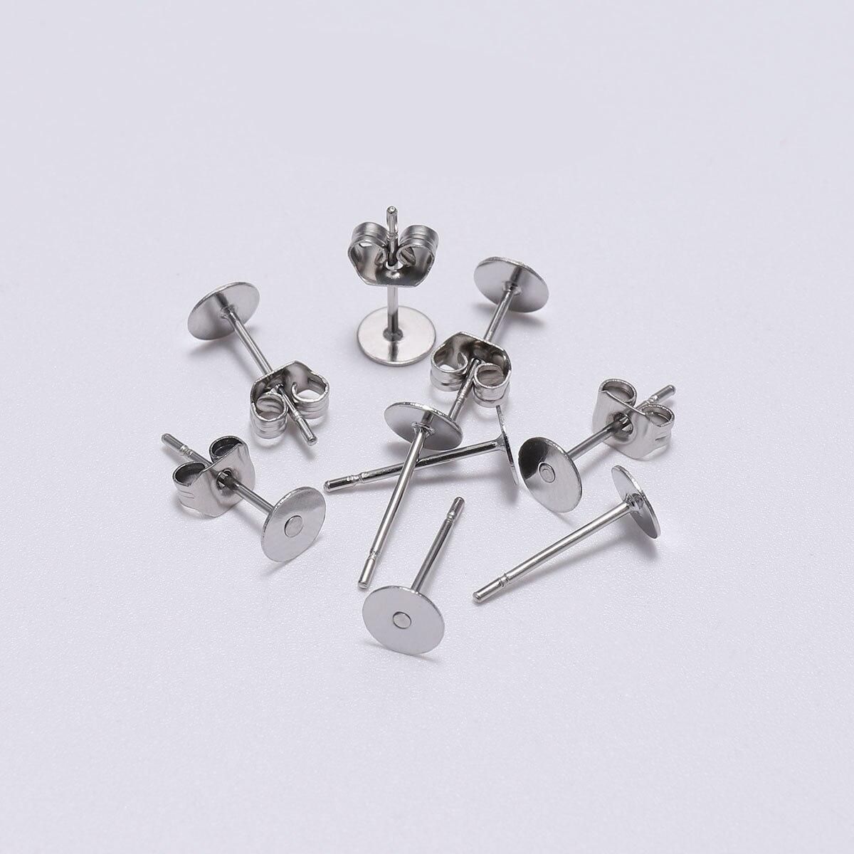 100pcs/lot Gold Stainless Steel Blank Post Earring Studs Base Pins With Earring Plug Findings Ear Back For DIY Jewelry Making