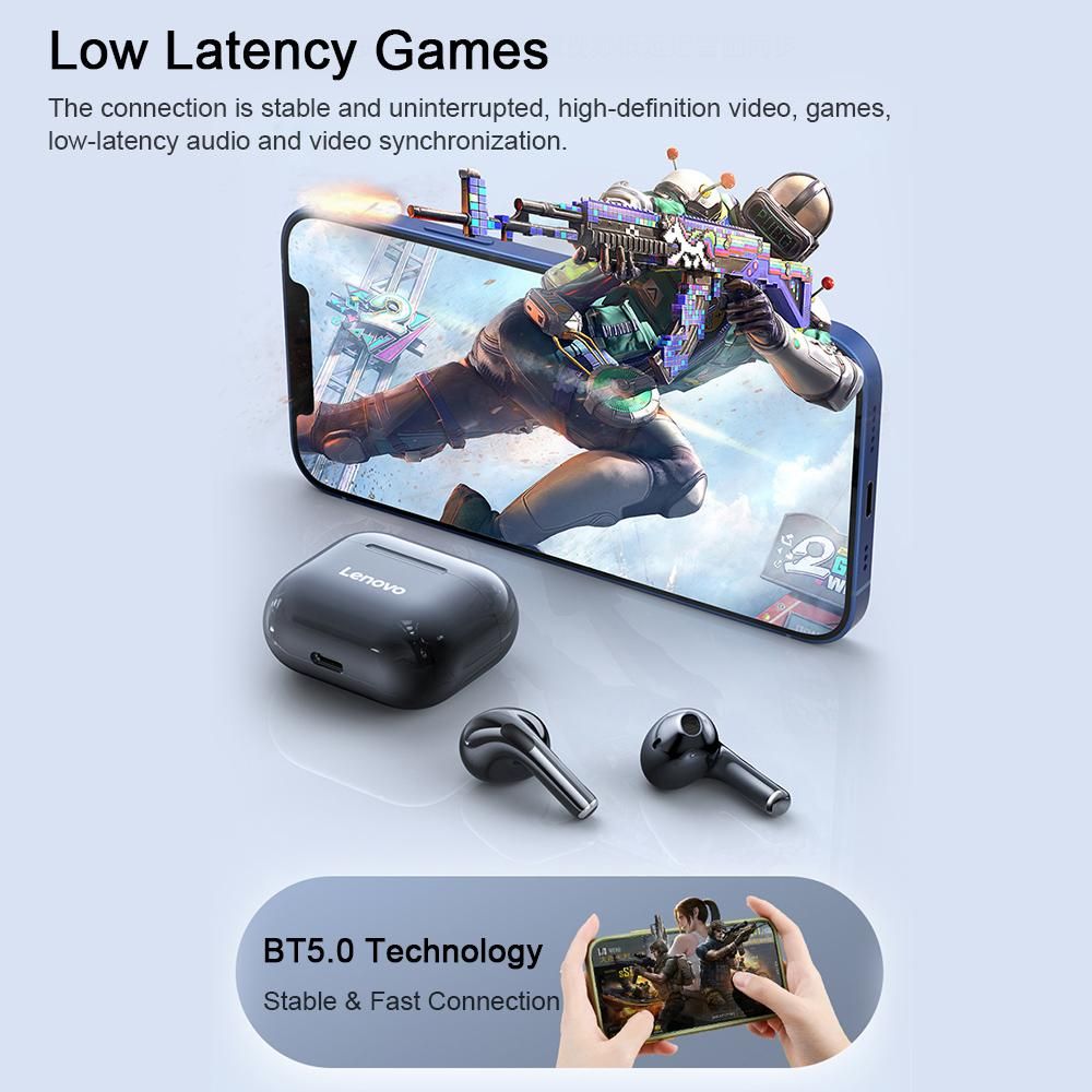 Lenovo LP40 TWS Earbuds Bluetooth 5.0 True Wireless Headphones Touch Control Sweatproof Sport Headset In-ear Earphones with Mic 230mAh Charging Case