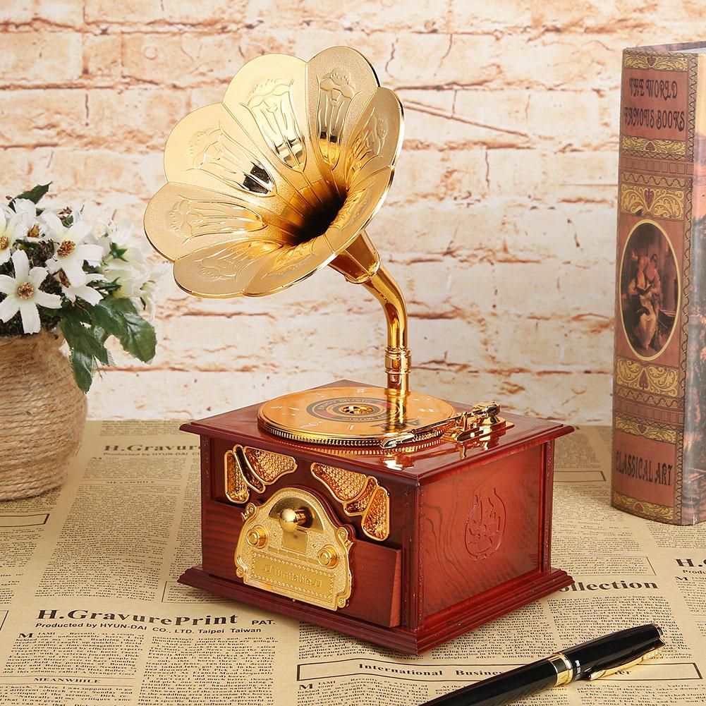 Antique Classical Retro Horn Gramophone Music Box Antique Classical Retro-Burgundy