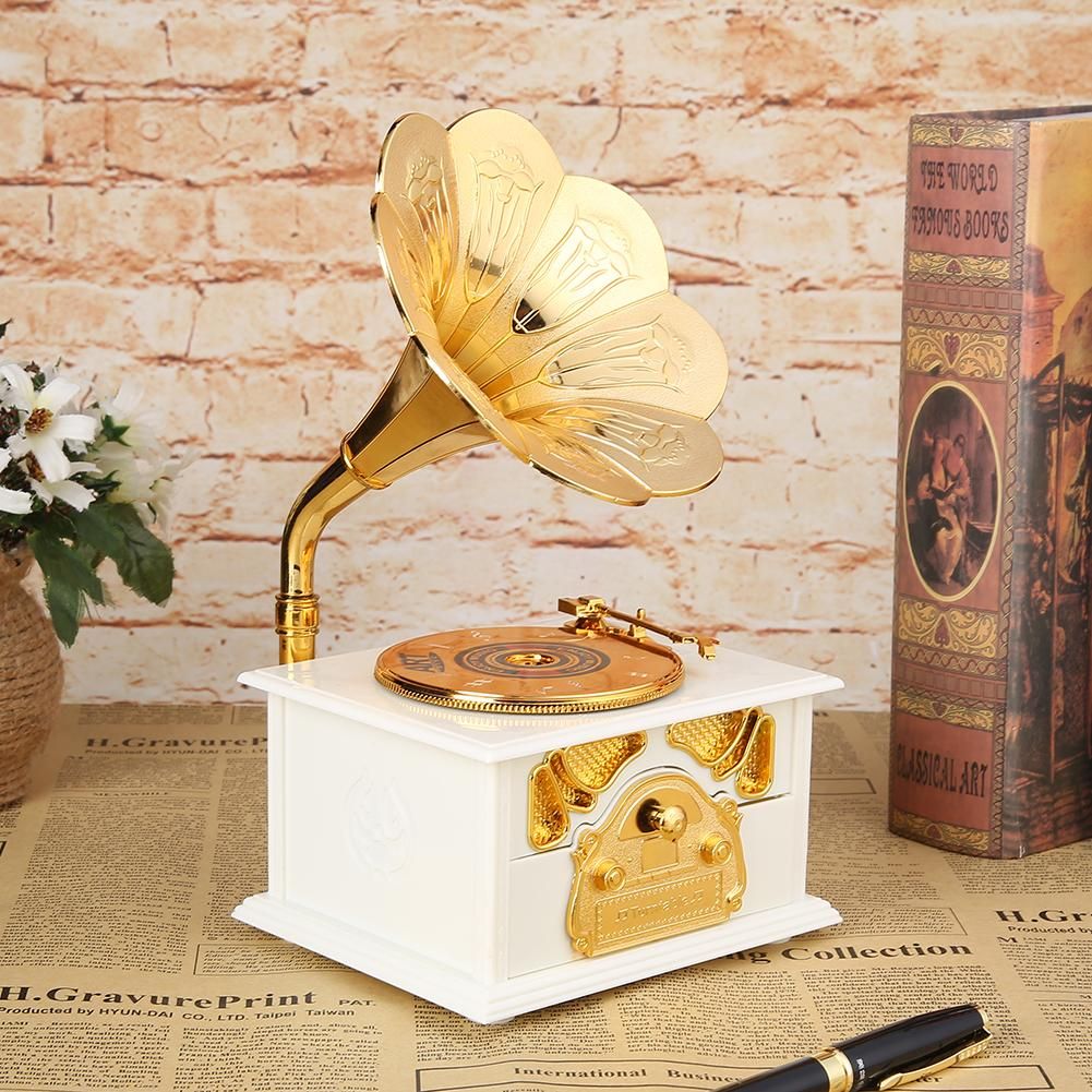 Antique Classical Retro Horn Gramophone Music Box Antique Classical Retro-Burgundy