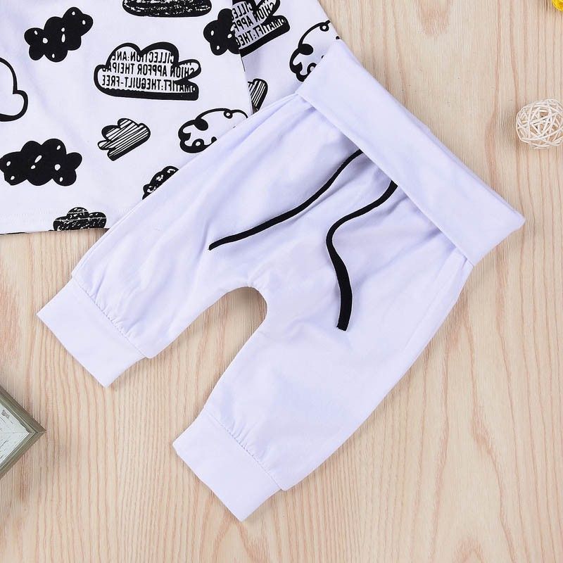 Newborn Baby Boys Outfits Cute Clouds Printng Long Sleeve Shirt + Pants + Hat