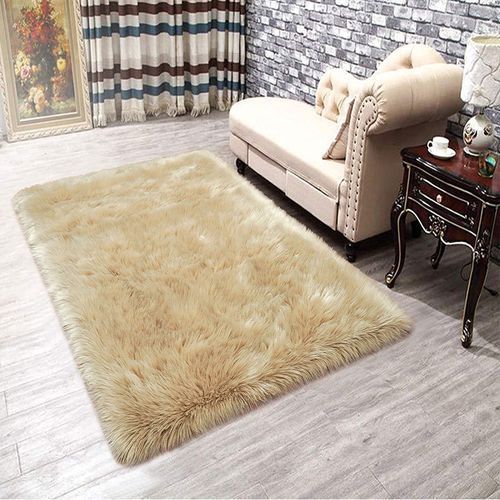 Beige Luxury Fluffy Fur Sheepskin Center Rugs 4x6ft
