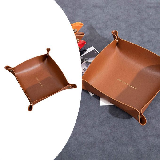 Foldable Valet Tray For Keys Jewelry Wallets Desk 20.5x20.5cm Brown