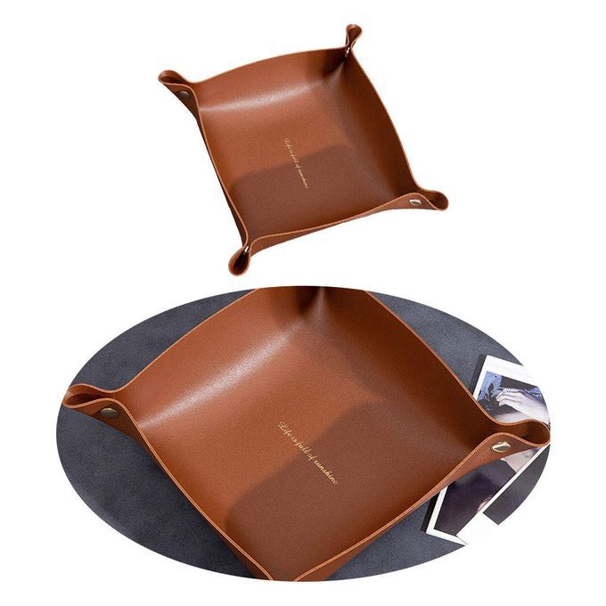 Foldable Valet Tray For Keys Jewelry Wallets Desk 20.5x20.5cm Brown
