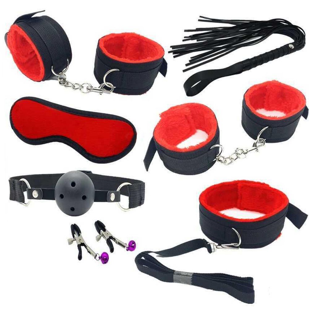 BDSM Kit Bondage Restraint 10 Pieces HandCuff Whip