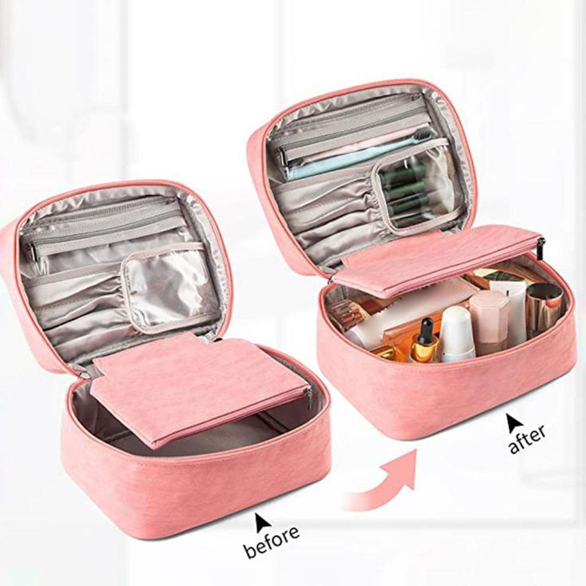 Bag With Detachable Pouch PU Resin For Beauty Eggs Purse PInk