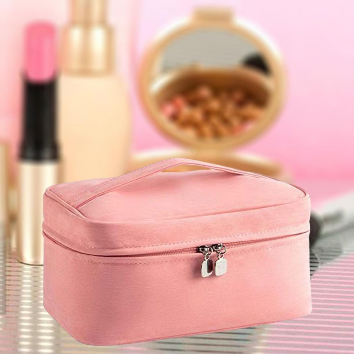 Bag With Detachable Pouch PU Resin For Beauty Eggs Purse PInk