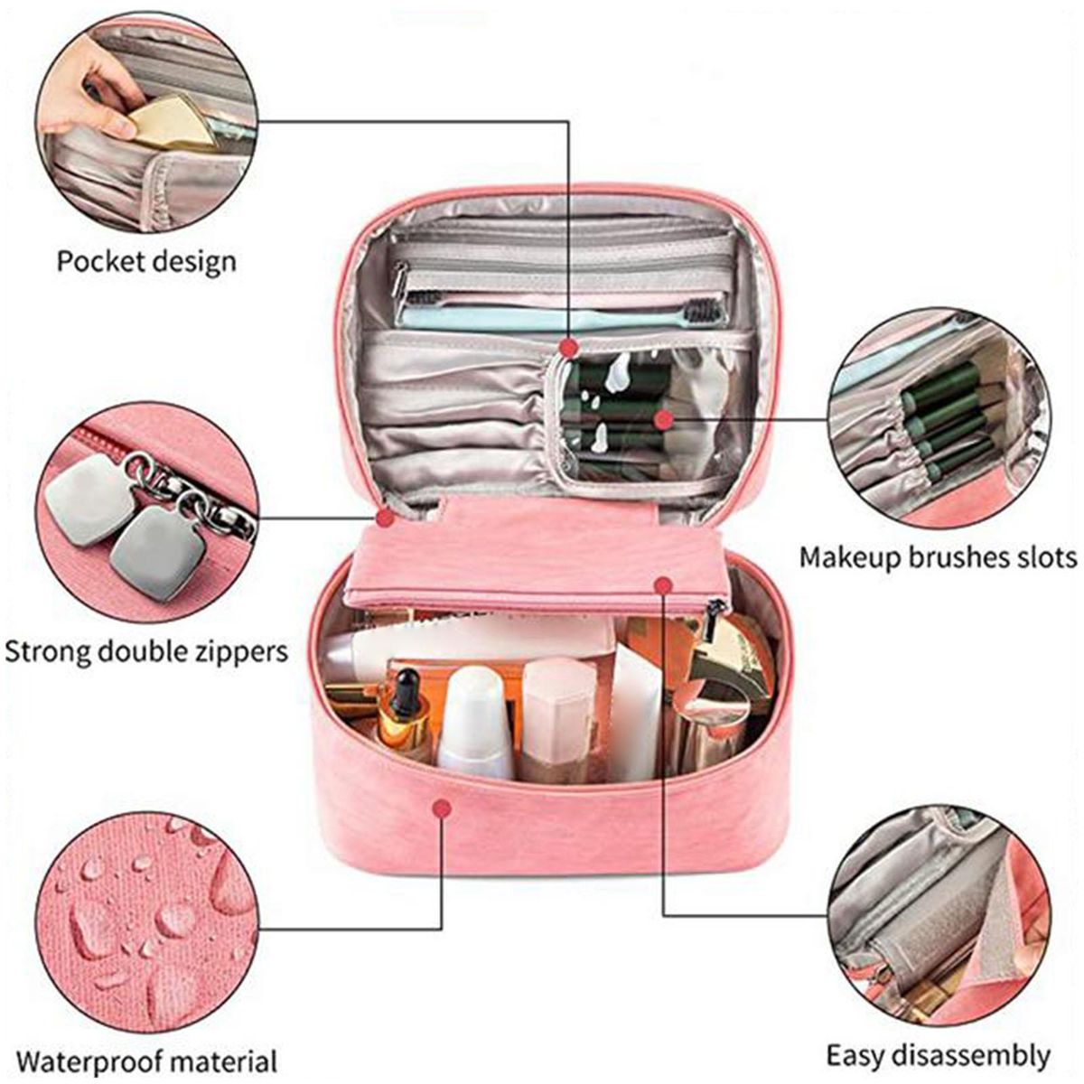 Bag With Detachable Pouch PU Resin For Beauty Eggs Purse PInk