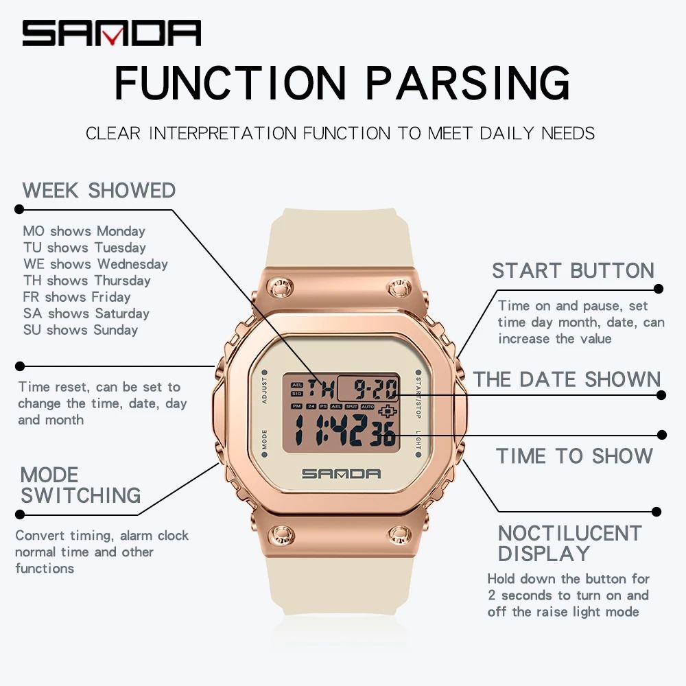 SANDA-Ladies Electronic Digital Watch Luxury LED Leisure