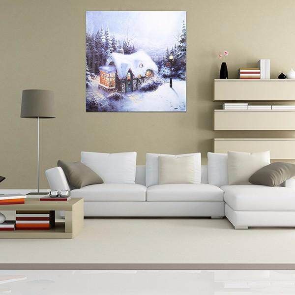 50x50cm Snow House Christmas Frameless Canvas Living Room Decorative Bedroom Bedside Wall Paintings