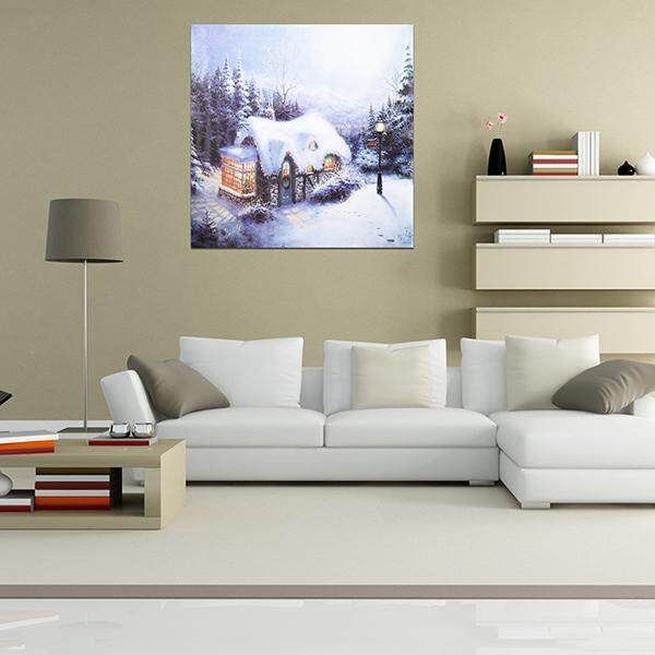 50x50cm Snow House Christmas Frameless Canvas Living Room Decorative Bedroom Bedside Wall Paintings