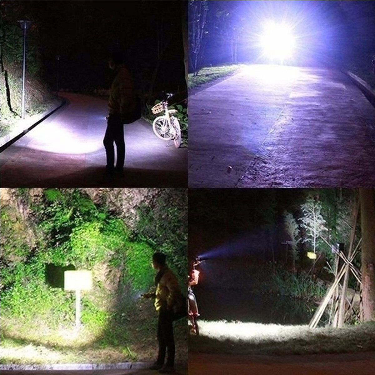 Multi-function USB Glare LED Three-head Flashlight Outdoor Waterproof Riding Direct Charger Black Rotary Zoom