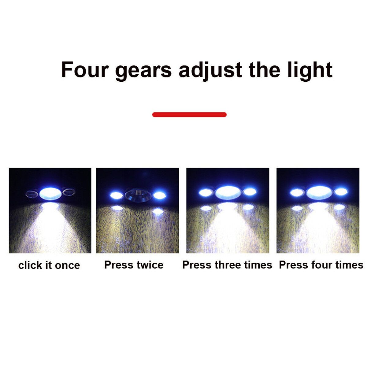 Multi-function USB Glare LED Three-head Flashlight Outdoor Waterproof Riding Direct Charger Black Rotary Zoom