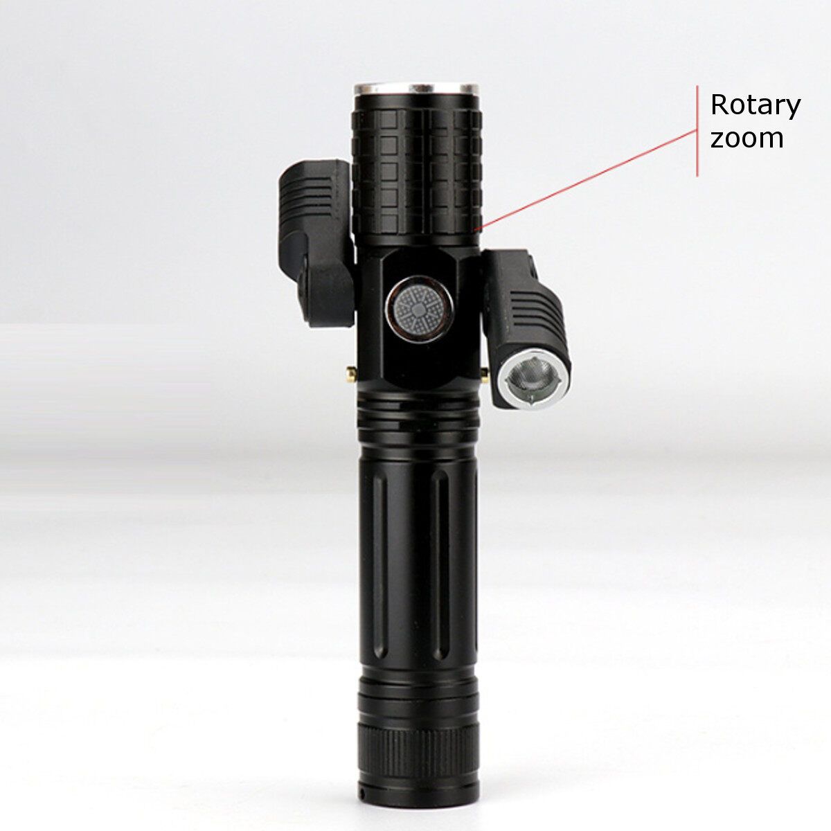 Multi-function USB Glare LED Three-head Flashlight Outdoor Waterproof Riding Direct Charger Black Rotary Zoom