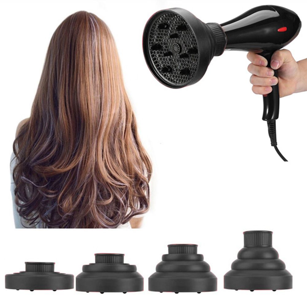 Folding Silicone Hair Dryer Blower Hood Diffuser-Black