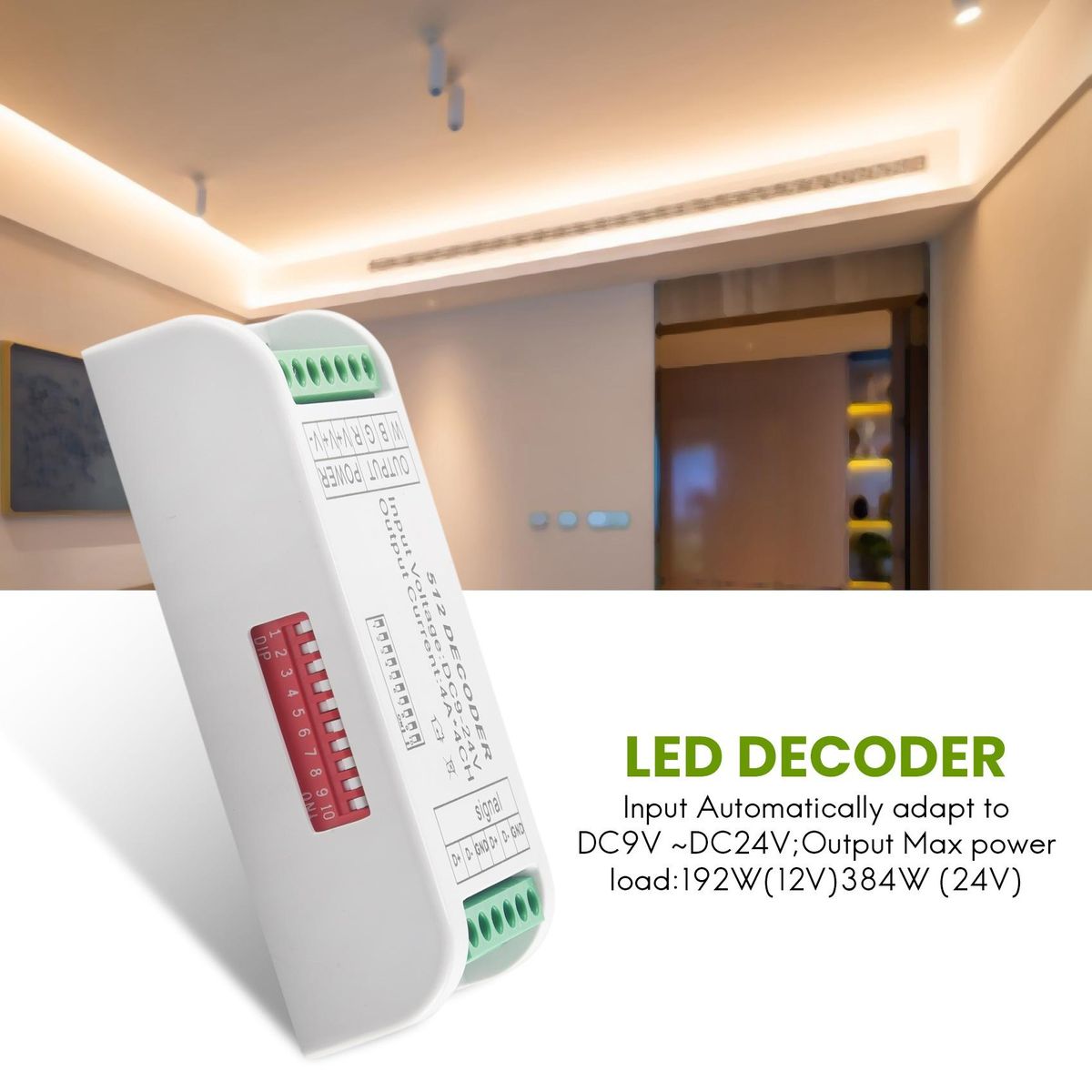 Mini 4 Channel DMX RGBW Decoder 16A RGB RGBW Strip Controller DMX 512 Dimmer Driver for LED Strip Lights DC9-24V