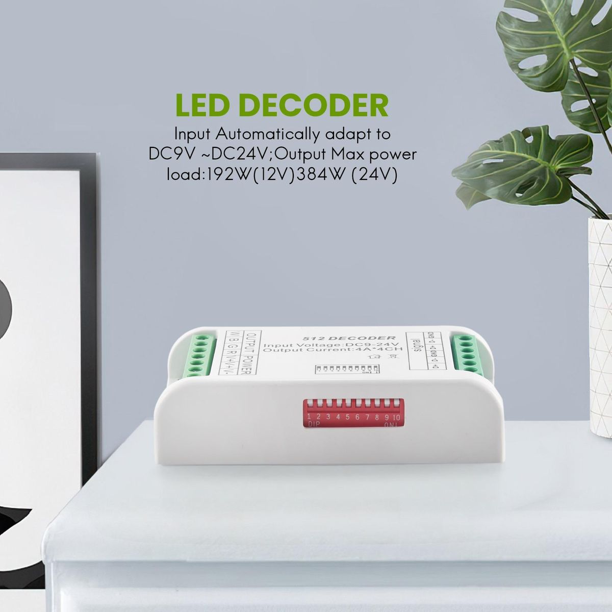 Mini 4 Channel DMX RGBW Decoder 16A RGB RGBW Strip Controller DMX 512 Dimmer Driver for LED Strip Lights DC9-24V