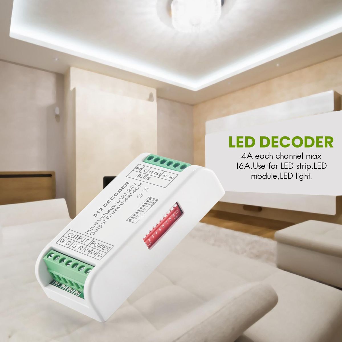 Mini 4 Channel DMX RGBW Decoder 16A RGB RGBW Strip Controller DMX 512 Dimmer Driver for LED Strip Lights DC9-24V