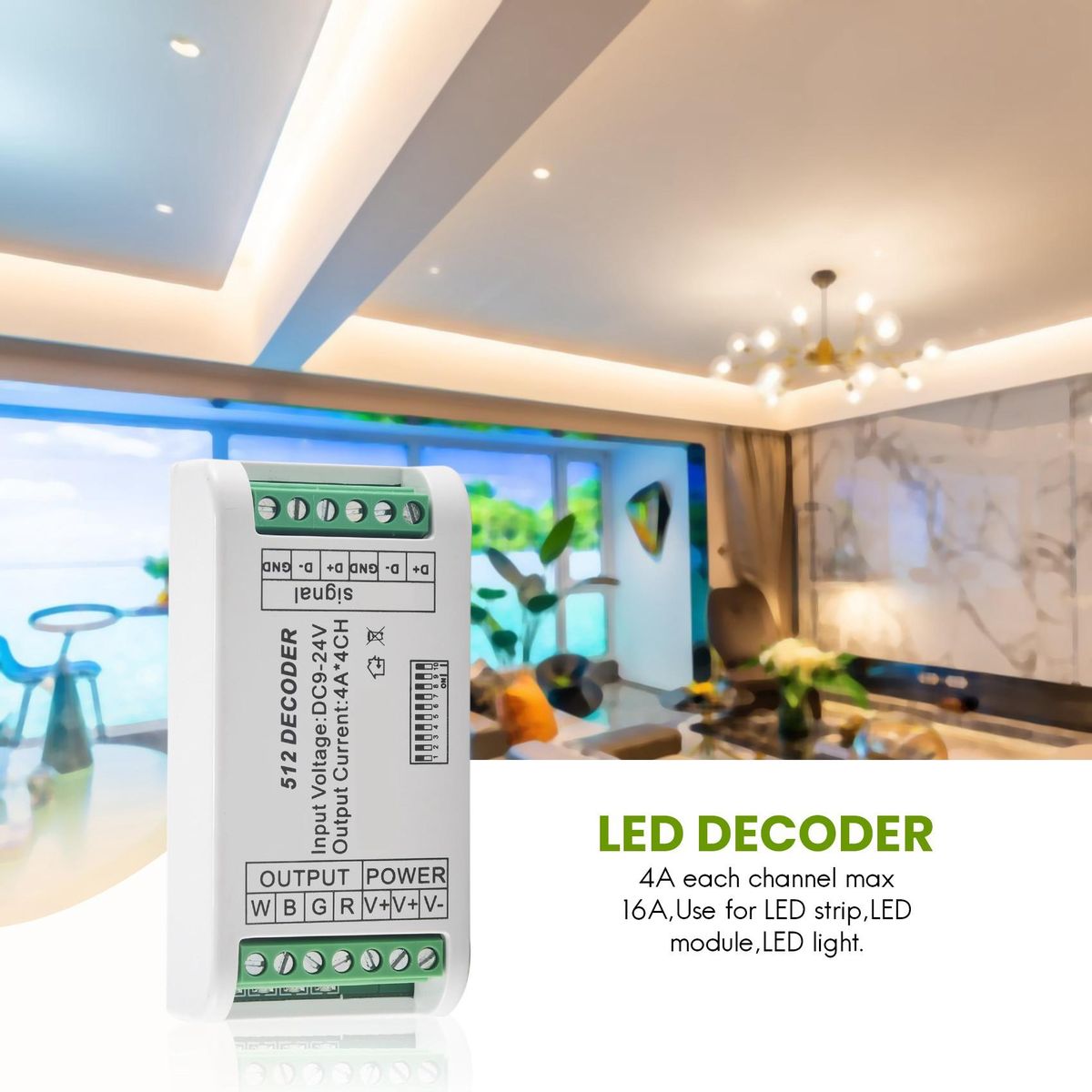 Mini 4 Channel DMX RGBW Decoder 16A RGB RGBW Strip Controller DMX 512 Dimmer Driver for LED Strip Lights DC9-24V
