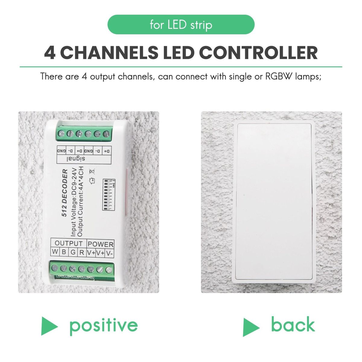 Mini 4 Channel DMX RGBW Decoder 16A RGB RGBW Strip Controller DMX 512 Dimmer Driver for LED Strip Lights DC9-24V
