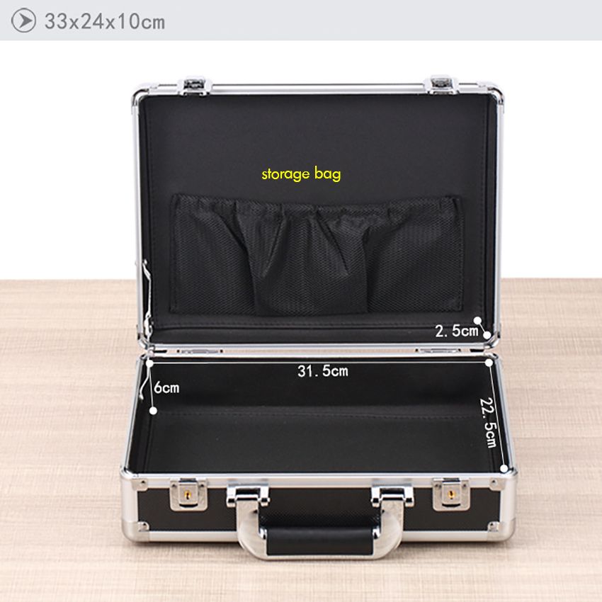Aluminum Hard Case Briefcase Silver Black Toolbox Carrying