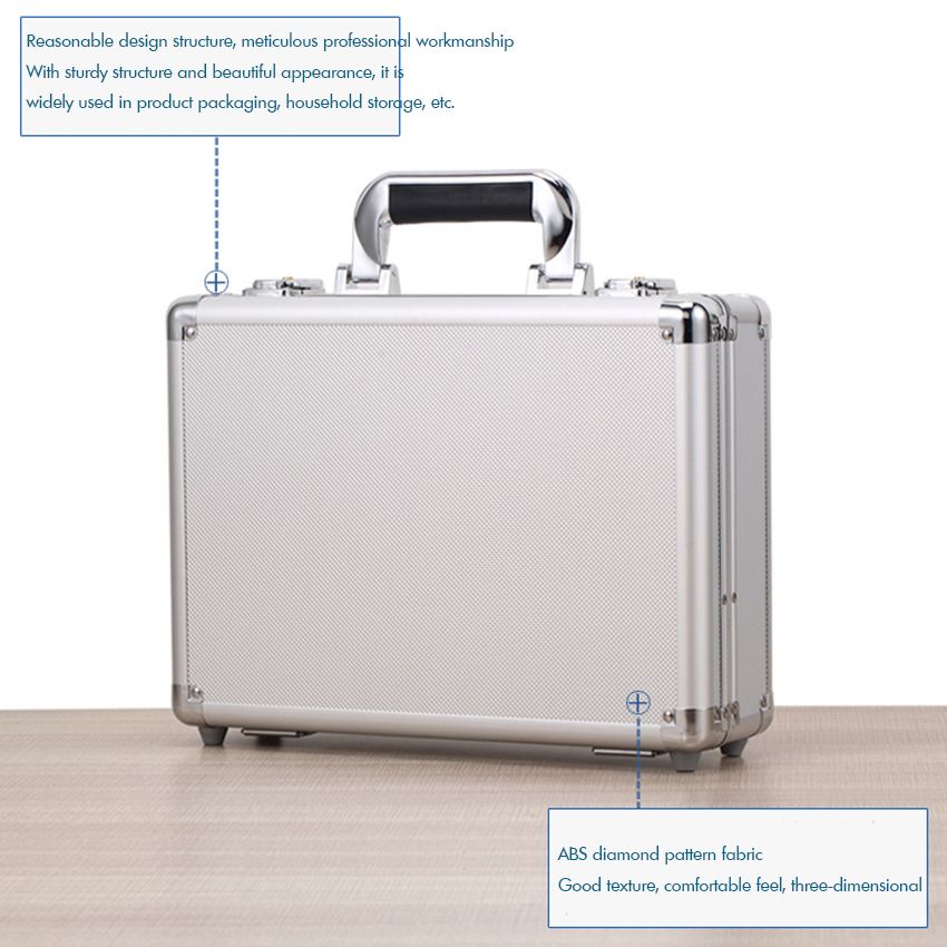 Aluminum Hard Case Briefcase Silver Black Toolbox Carrying
