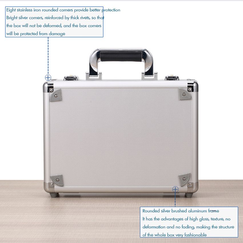 Aluminum Hard Case Briefcase Silver Black Toolbox Carrying