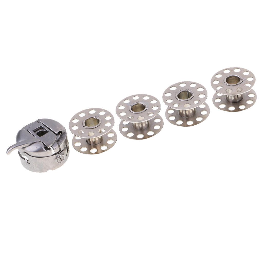 4x Metal Bobbins Spools & 1 1x Bobbin Case For Demostic