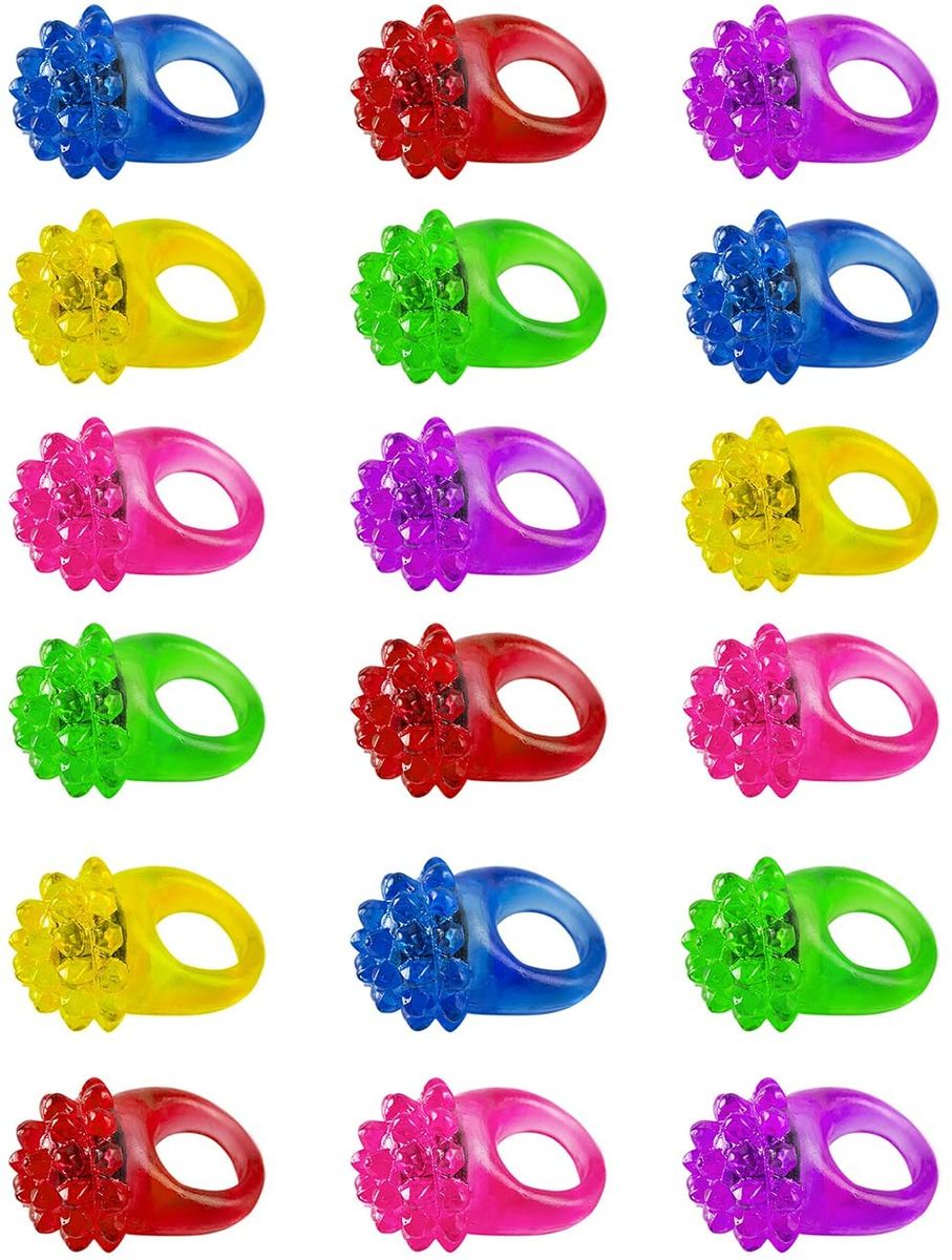 Flashing Colorful LED Light Up Bumpy Jelly Rubber Rings Finger Toys For Parties, Event Favors, Raves, Concert Shows, Gifts (18 Pack)