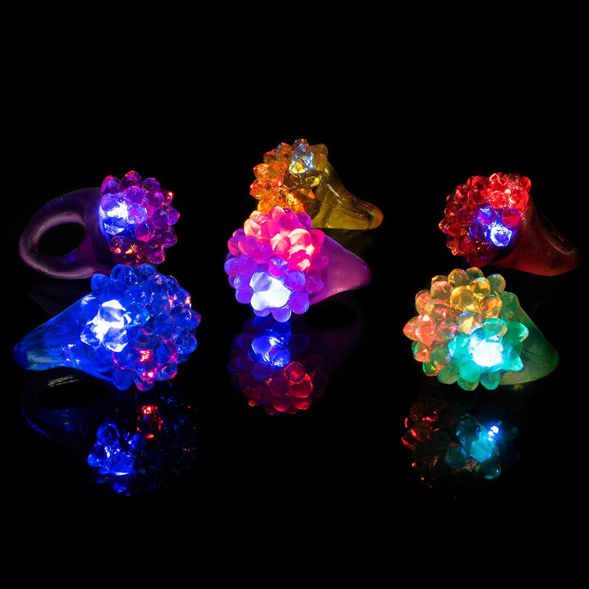 Flashing Colorful LED Light Up Bumpy Jelly Rubber Rings Finger Toys For Parties, Event Favors, Raves, Concert Shows, Gifts (18 Pack)