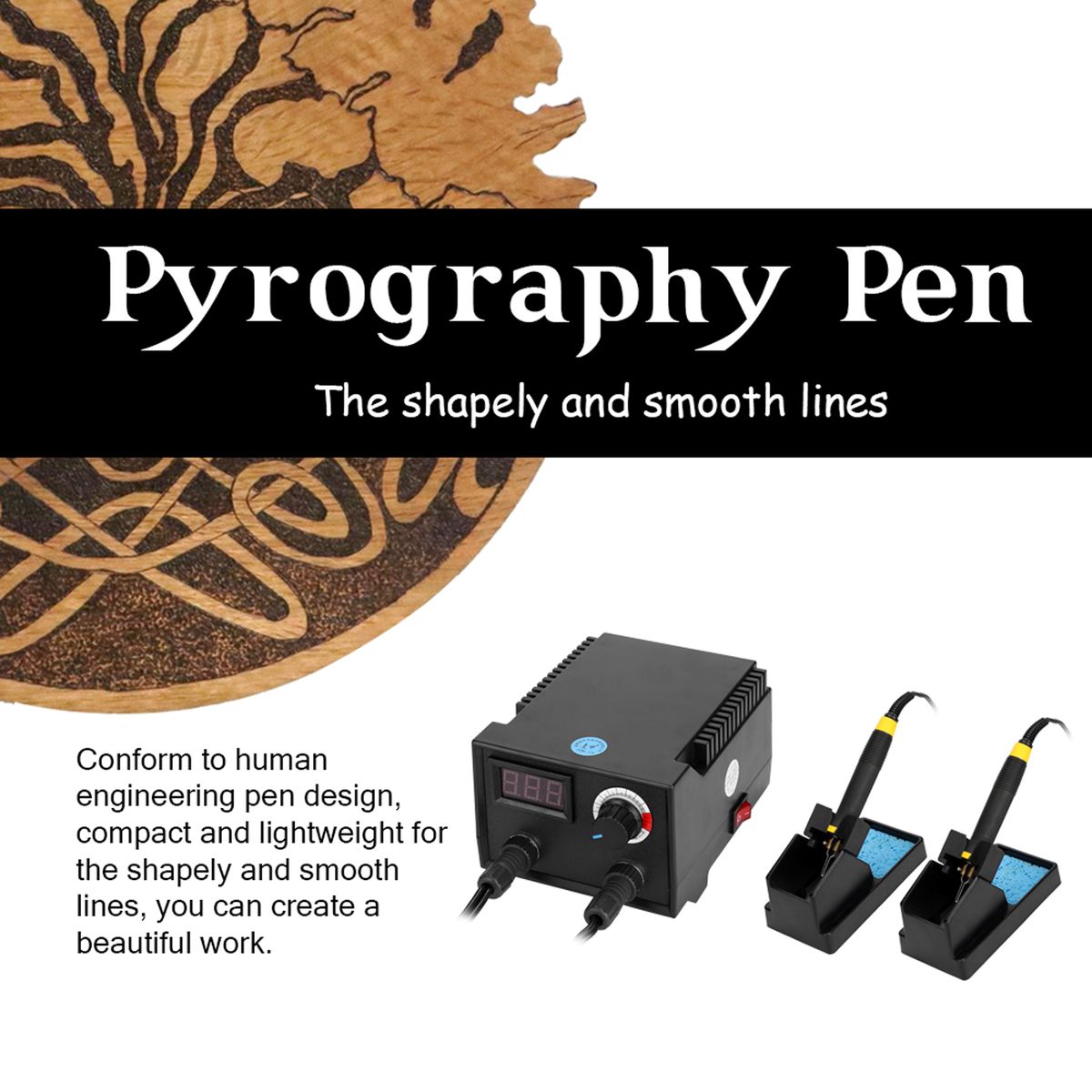 Wood Pyrography Machine Burning Pyrography 100W Adjustable Temperature Burner Wood Cautery Pyrography Pen Gourd Crafts Tool Set US Plug