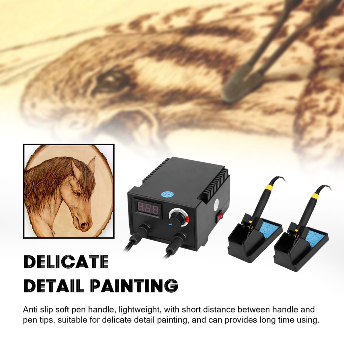 Wood Pyrography Machine Burning Pyrography 100W Adjustable Temperature Burner Wood Cautery Pyrography Pen Gourd Crafts Tool Set US Plug