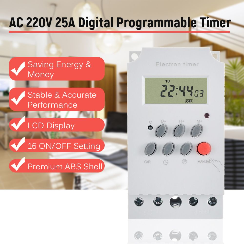 AC 220V 25A Digital Programmable Timer Din Rail Electronic