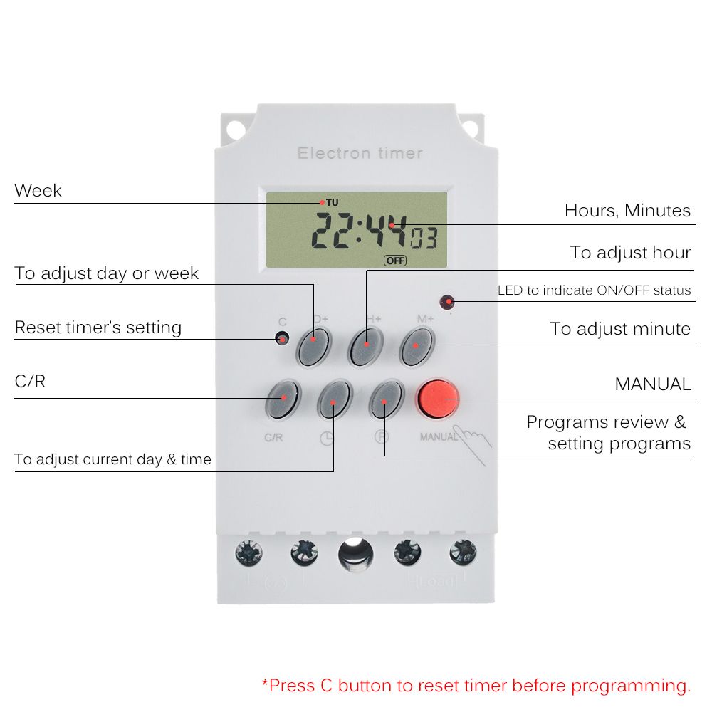 AC 220V 25A Digital Programmable Timer Din Rail Electronic