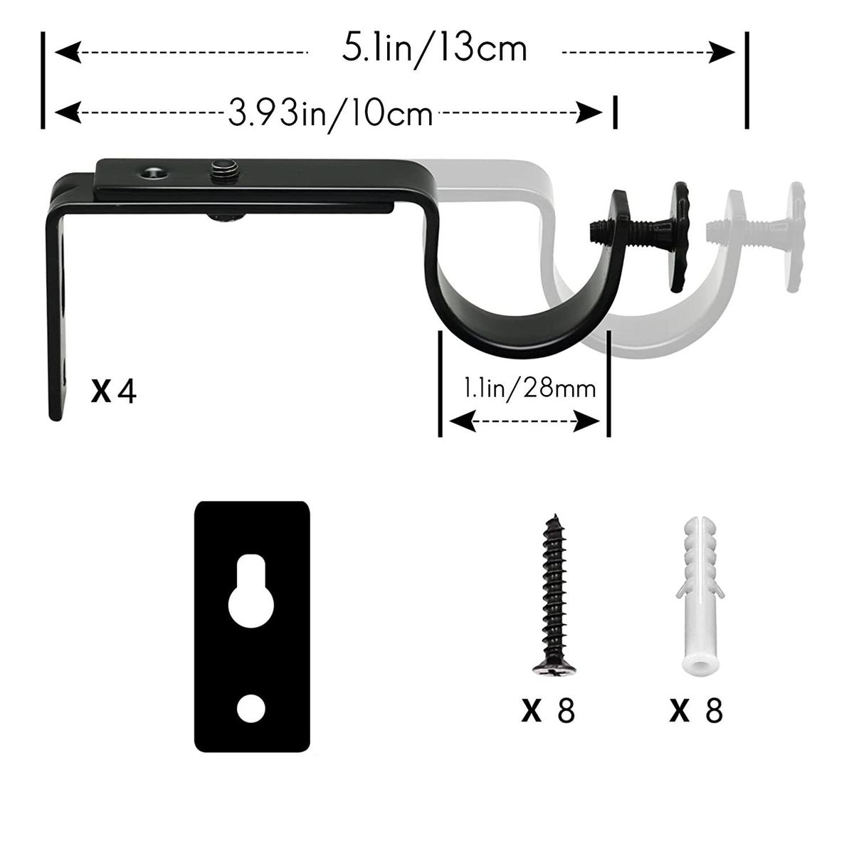 Adjustable Curtain Rod Bracket Heavy Duty Curtain Rod Holders Black 4 Pack Curtain Rods Hooks Hangers for Wall Curtain