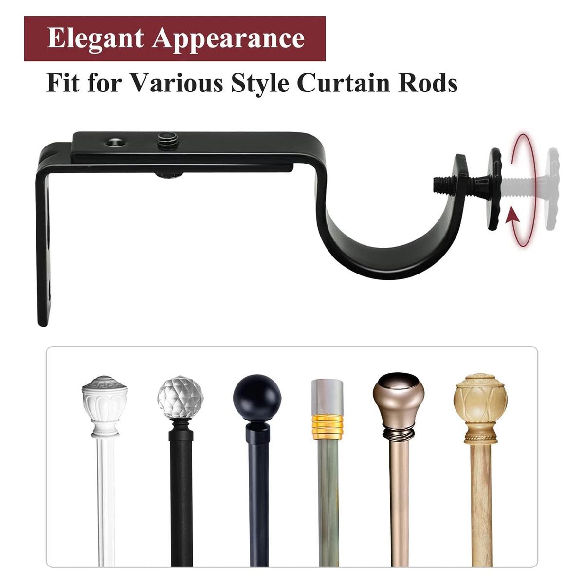 Adjustable Curtain Rod Bracket Heavy Duty Curtain Rod Holders Black 4 Pack Curtain Rods Hooks Hangers for Wall Curtain