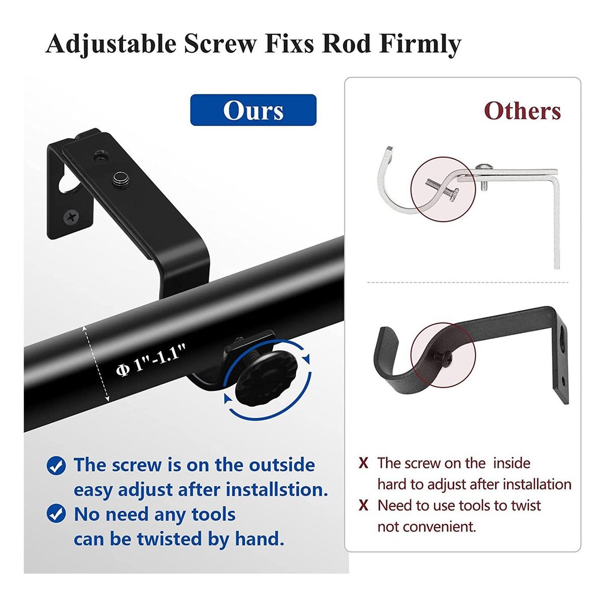 Adjustable Curtain Rod Bracket Heavy Duty Curtain Rod Holders Black 4 Pack Curtain Rods Hooks Hangers for Wall Curtain