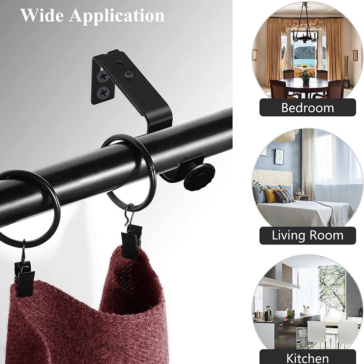 Adjustable Curtain Rod Bracket Heavy Duty Curtain Rod Holders Black 4 Pack Curtain Rods Hooks Hangers for Wall Curtain