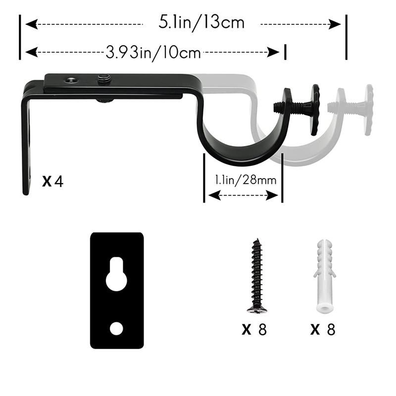 Adjustable Curtain Rod Bracket Heavy Duty Curtain Rod Holders Black 4 Pack Curtain Rods Hooks Hangers for Wall Curtain