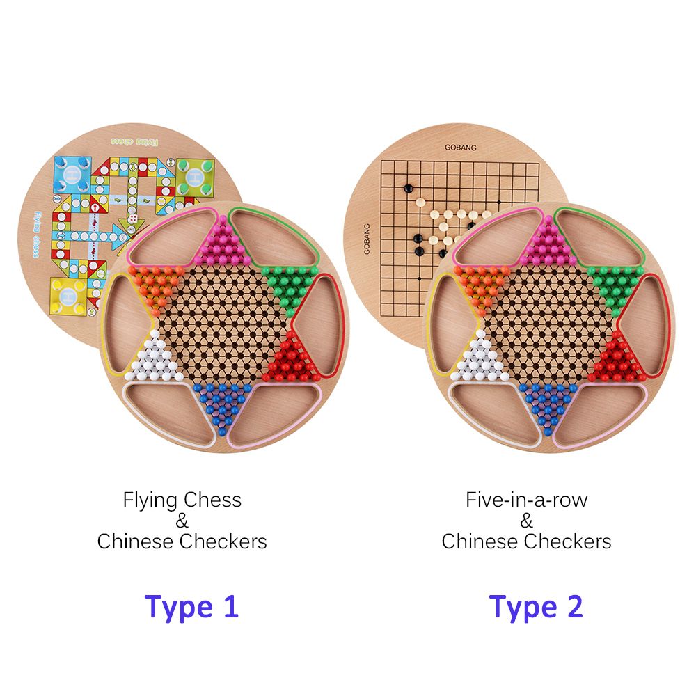 2 In 1 Chinese Checker Wooden Board Game For Family Kids