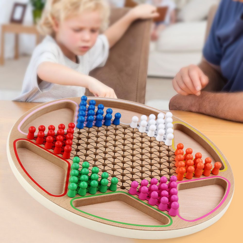 2 In 1 Chinese Checker Wooden Board Game For Family Kids