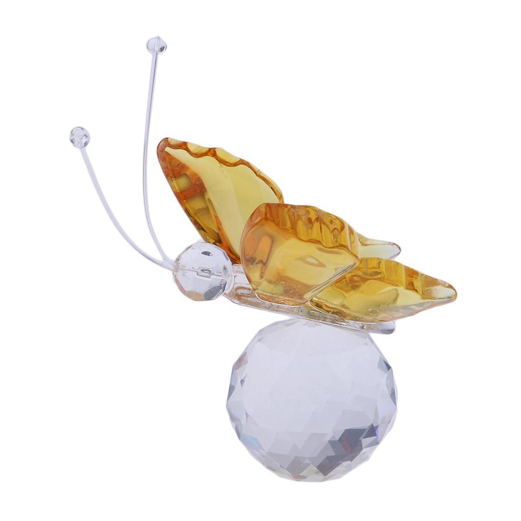 Crystal Flying Butterfly With Ball Base Figurine Cut Glass Yellow