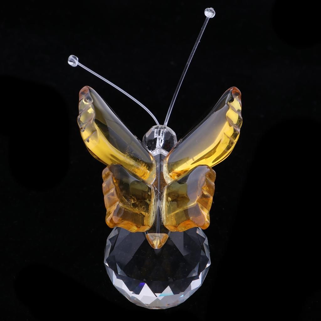 Crystal Flying Butterfly With Ball Base Figurine Cut Glass Yellow
