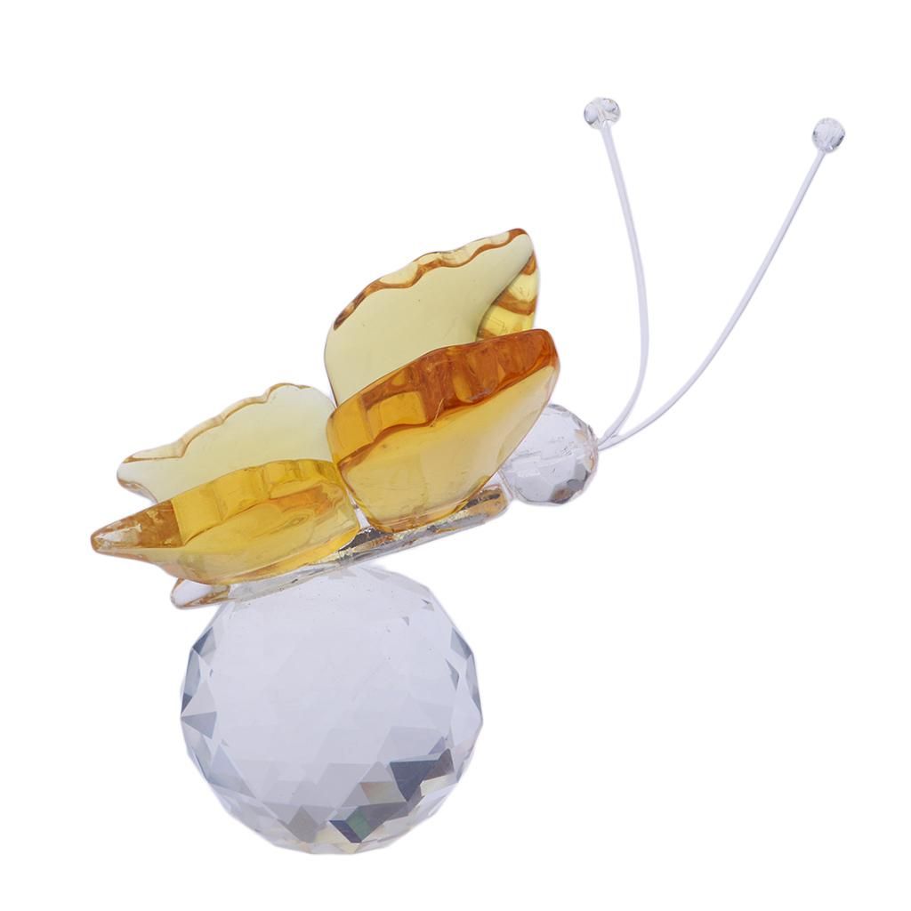 Crystal Flying Butterfly With Ball Base Figurine Cut Glass Yellow