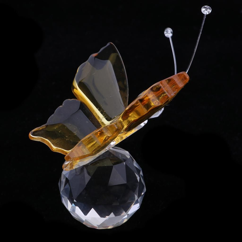 Crystal Flying Butterfly With Ball Base Figurine Cut Glass Yellow