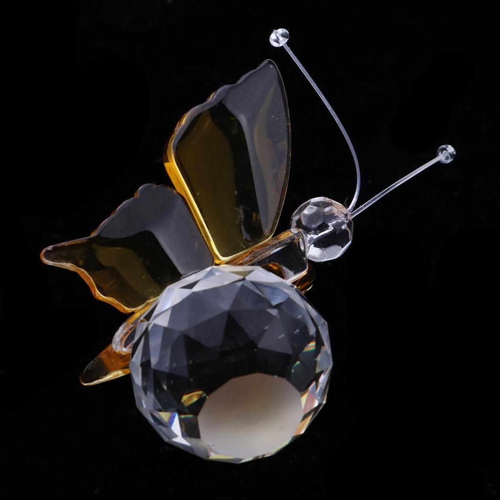 Crystal Flying Butterfly With Ball Base Figurine Cut Glass Yellow